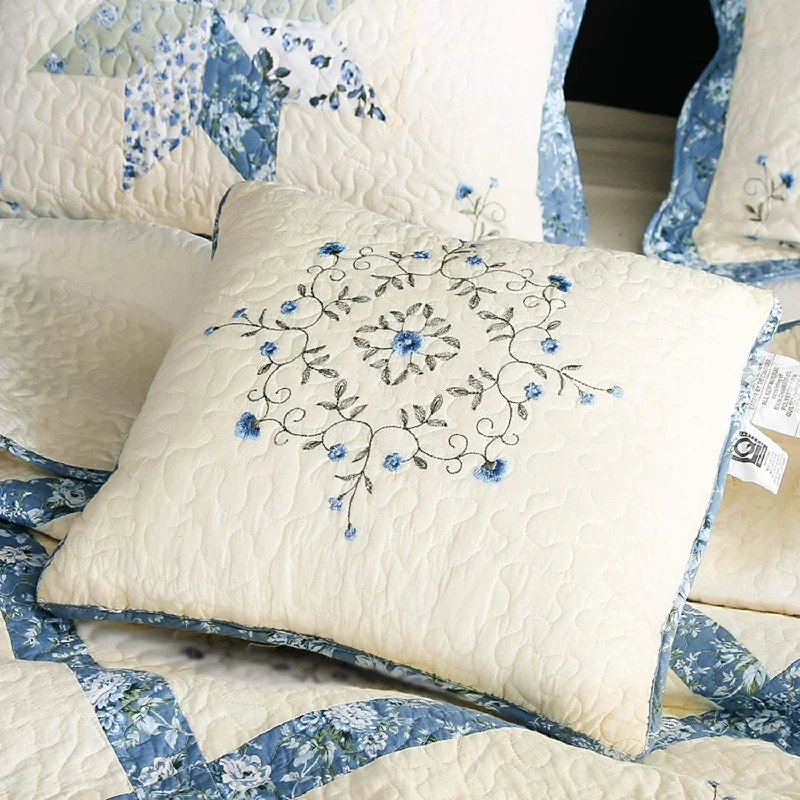 Decorative Pillows for Living Room Makeover100% Cotton Blue Patchwork Throw Pillow