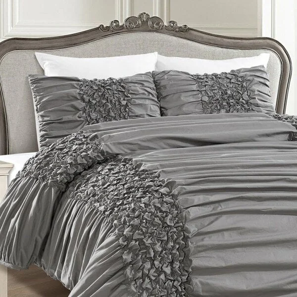 Cotton - filled comforters for a breathable and natural sleep experienceColette Comforter Set Gray-Machine Washable - Includes 1 Comforter + 2 Shams - Queen