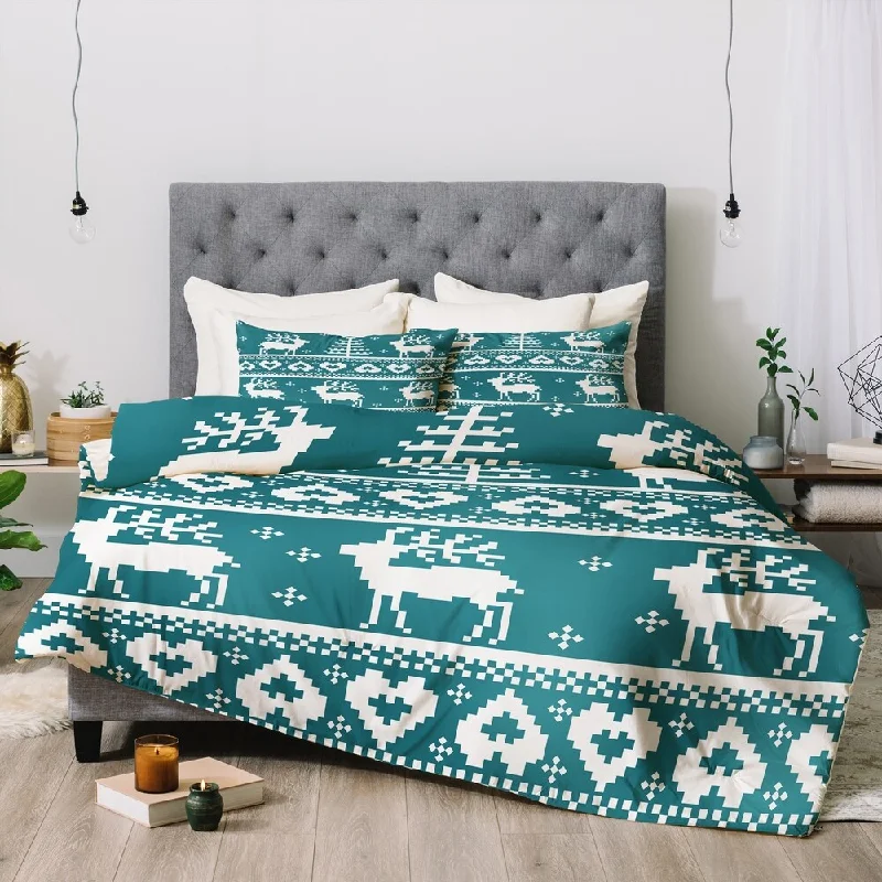 Synthetic - filled comforters like polyester for affordability and hypoallergenic propertiesNatt Knitting Blue Deer Comforter Set -Twin XL