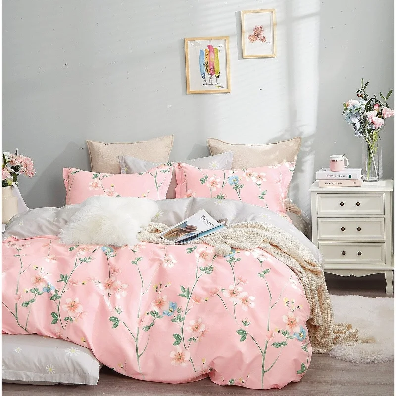 Bamboo - fiber - filled comforters with antibacterial and breathable qualitiesZuri Pink Floral 100% Cotton Comforter Set