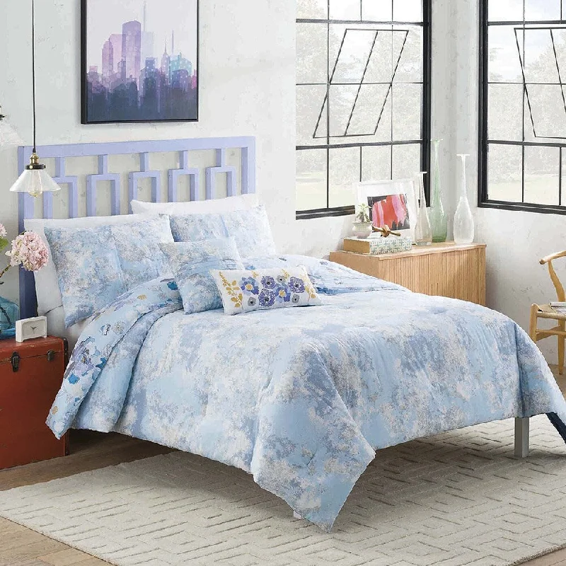 Down - filled comforters for supreme warmth and lightnessVue Dharma Blue Floral 5-piece Reversible Cotton Comforter Set - Multi