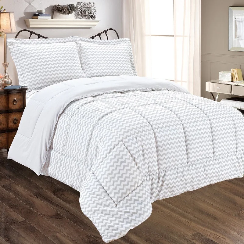 Wool - filled comforters with natural moisture - wicking and temperature - regulating featuresGrey Chevron Reversible 3-piece Comforter Set