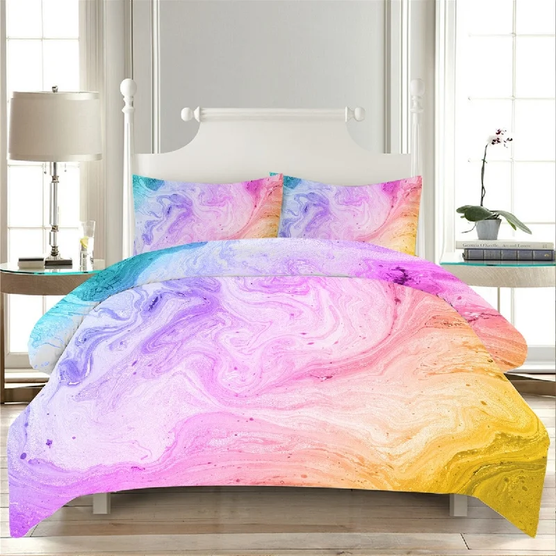 Silk - filled comforters for a luxurious and smooth touchColorful Marble Teen Girl Bedding, Tie Dye Bed Set, Duvet Cover Set