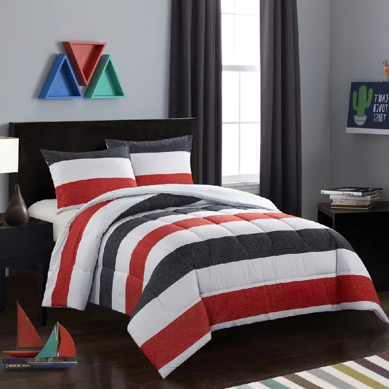 Bamboo - fiber - filled comforters with antibacterial and breathable qualitiesJayden Black and Red Comforter Set