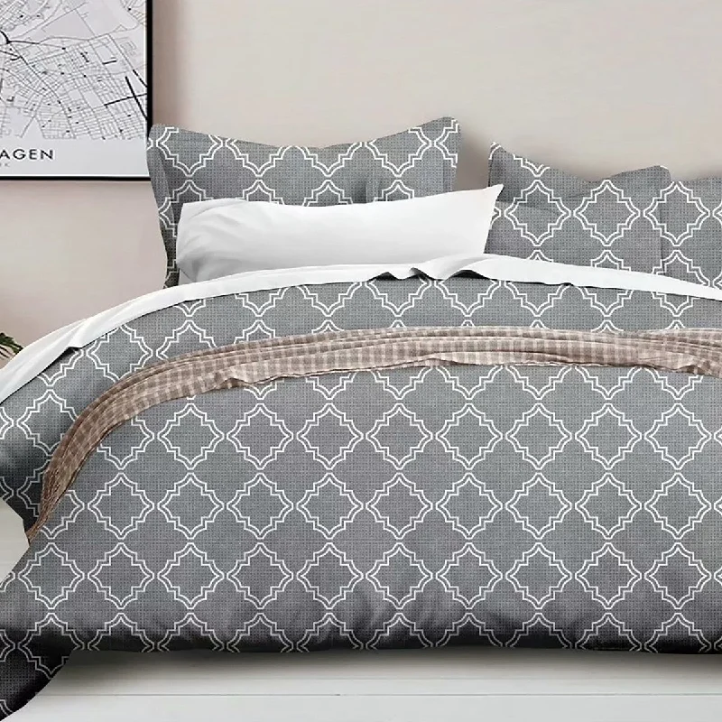 Cotton - filled comforters for a breathable and natural sleep experienceShatex 3 Pieces Gray Geometric Microfiber Queen Comforter Set