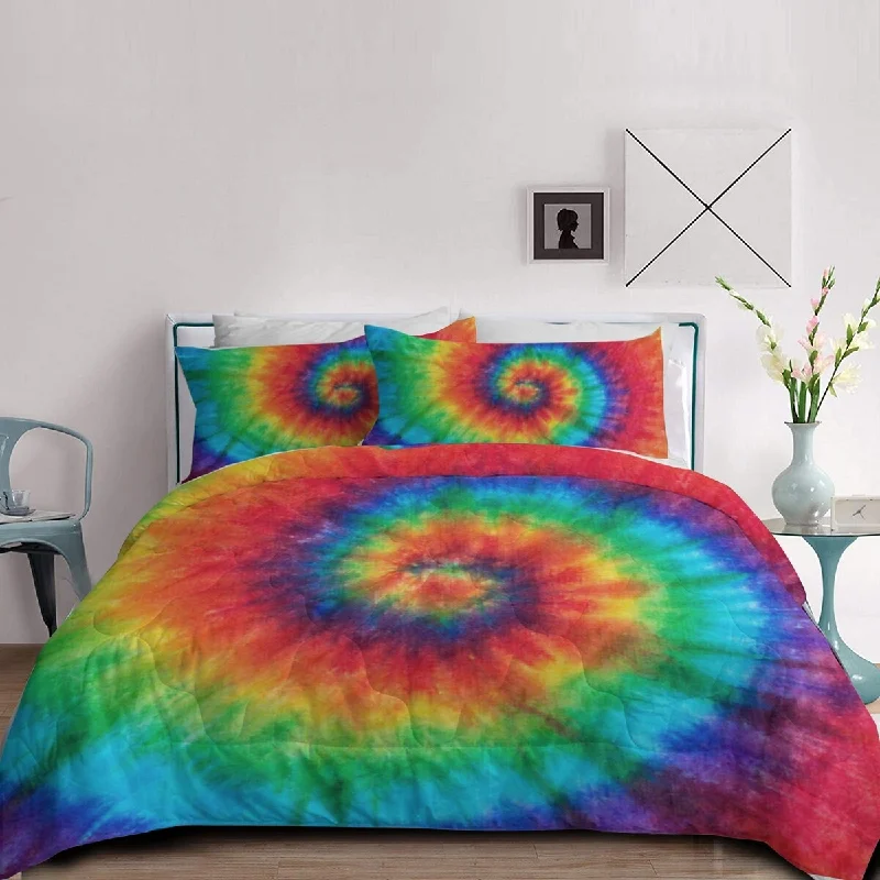 Full - size comforters suitable for full - sized beds in guest rooms or small bedroomsTie Dye Twin Comforter Set,Rainbow Bedding Quilt Set for Teen Girl