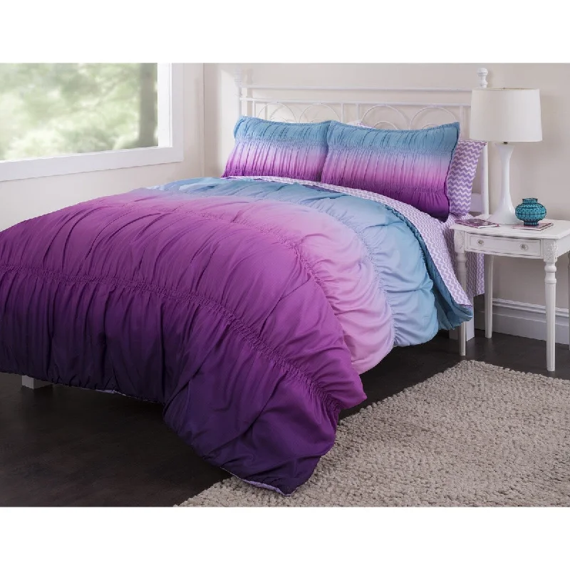 Silk - filled comforters for a luxurious and smooth touchHeritage KidsPurple Ombre Ruched Reversible Comforter Set