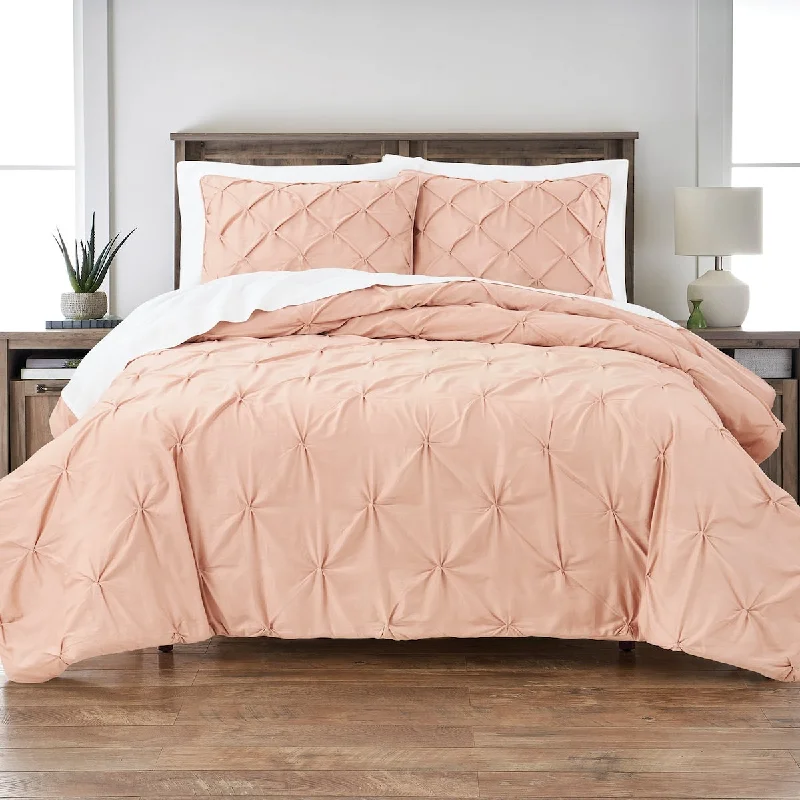 Duck down comforters with a softer feel and good warmth retentionBlush Cotton Blend Pintuck 3-Piece Comforter Set, Full/Queen