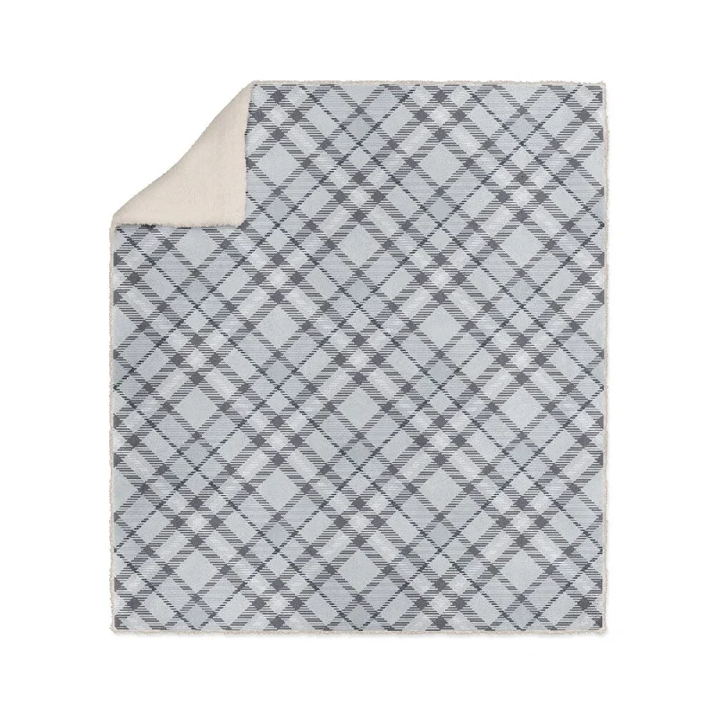 Queen - size comforters for standard queen - sized mattressesNOAH PLAID BLUE AND WHITE Sherpa Comforter