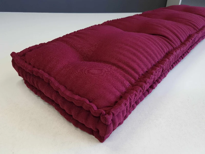 Soft and Fluffy Pillows for Bedroom ComfortHemp Custom madeWindow Mudroom Floor bench cushion filled organic hemp fiber in natural Maroon linen fabric unique all natural pillow