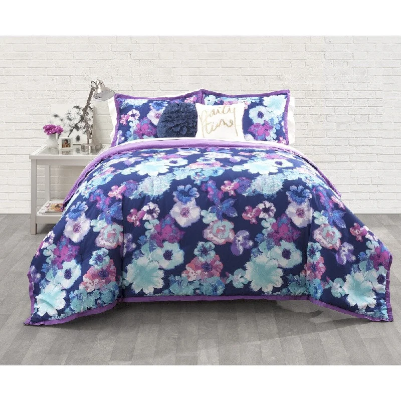 Down - filled comforters for supreme warmth and lightnessSeventeen Eden Floral Blue/ Purple 3-Piece Comforter Set