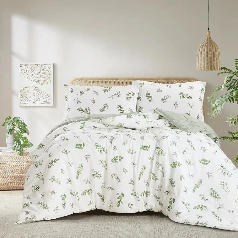 Synthetic - filled comforters like polyester for affordability and hypoallergenic propertiesAnnari Green Floral 100% Cotton Reversible Comforter Set