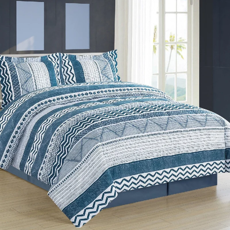 Silk - filled comforters for a luxurious and smooth touchShatex Comforter 4 Piece Geometric Bedding Sets - Ultra Soft - Comforter Set With 1 Flat Sheet, Blue