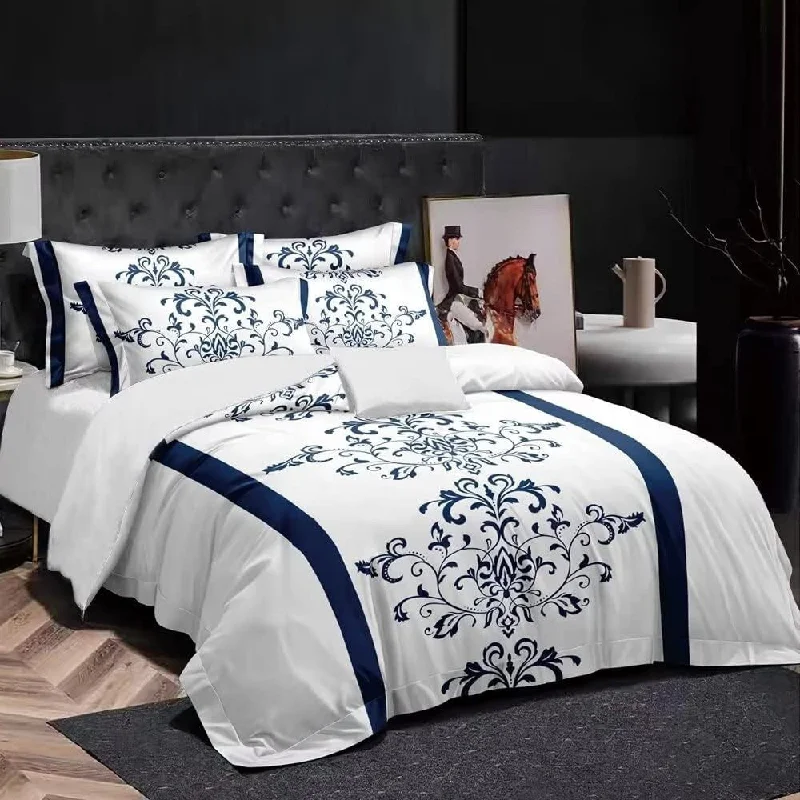 Duck down comforters with a softer feel and good warmth retentionWellco Twin Comforter Set - 2 Pieces All Season Bed Set Soft Polyester Vintage Bedding Comforters- Leaves, Navy&White