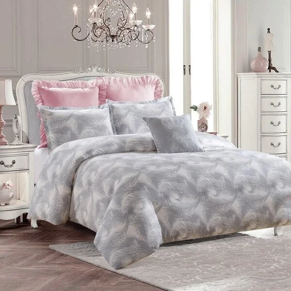 Cotton - filled comforters for a breathable and natural sleep experienceRoyal Feathers Comforter Set-Gray-Machine Washable - Includes 1 Comforter + 2 Shams- 1 Pillow -Full