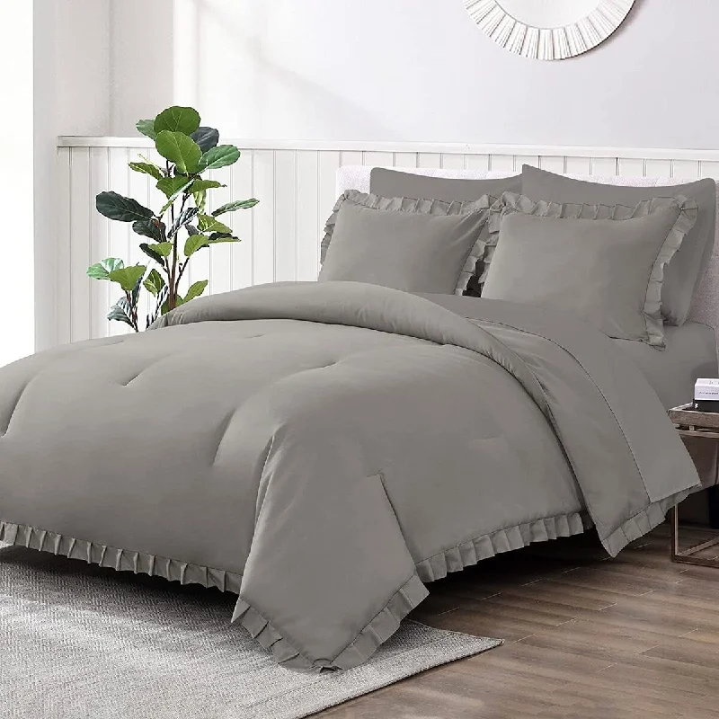 Bamboo - fiber - filled comforters with antibacterial and breathable qualitiesShatex Ruffled Grey Comforter Set