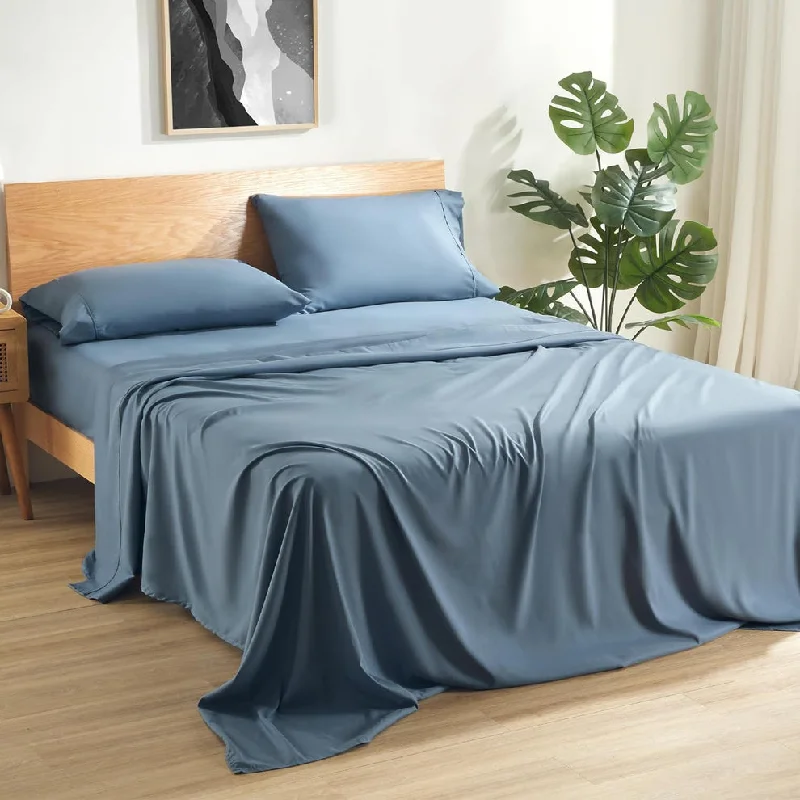 Twin - Size Sheet Sets with a Pillow Protector6 Inch Pocket Med Blue Fitted Sheet Egyptian Cotton 1000TC