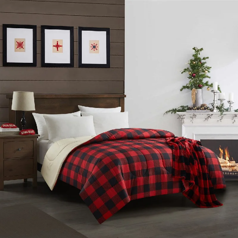 Goose down comforters known for their superior quality and insulationDearfoams 4pc Buffalo Plaid Comforter with Throw and 2 Eye Masks Set