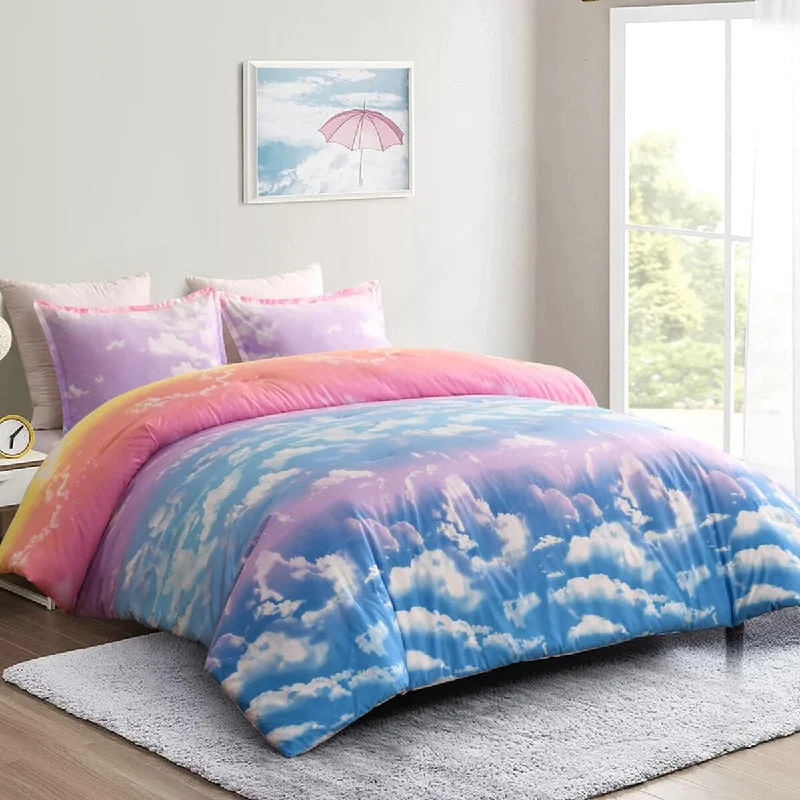 Silk - filled comforters for a luxurious and smooth touchWellco Twin Comforter Set - 2 Pieces All Season Bed Set Super Soft Polyester Cute Bedding Comforter - Colorful Clouds