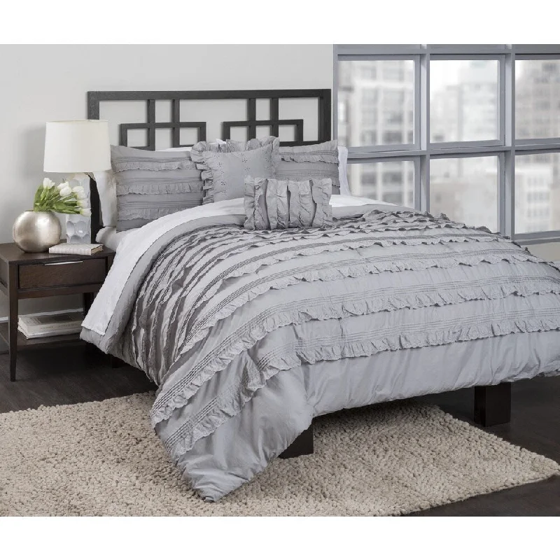 King - size comforters to fit large king - sized beds perfectlyPintucked Ruffles 4-piece Comforter Set