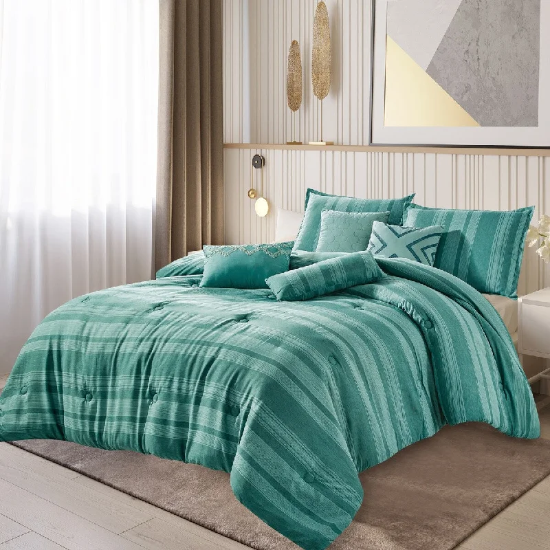 Synthetic - filled comforters like polyester for affordability and hypoallergenic propertiesWellco Bedding Comforter Set Bed In A Bag - 7 Piece Luxury POLLY yarn dyed Bedding Sets - Oversized Bedroom Comforters