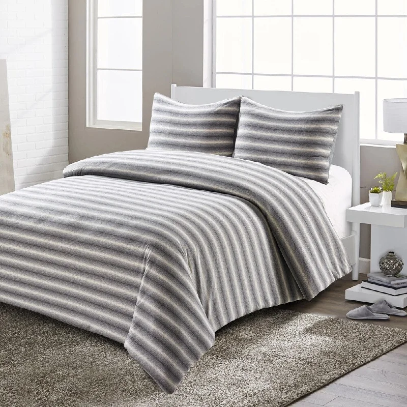 Cotton - filled comforters for a breathable and natural sleep experienceStyle Quarters Super Soft Shadow Stripe Jersey Comforter Set 2pcs Reversible in Grey and White-Machine Washable-Full Size