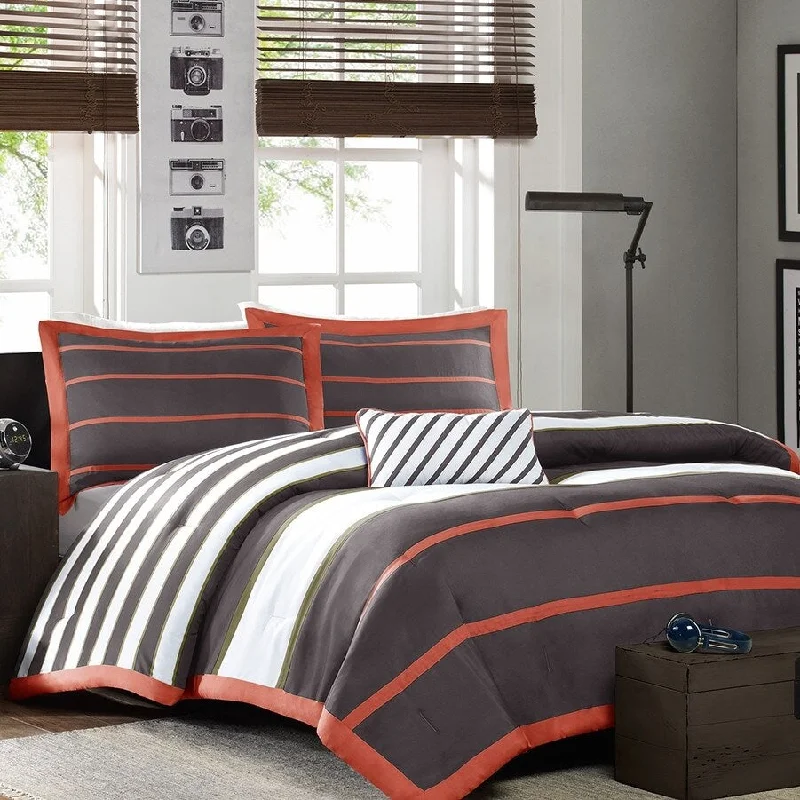 Synthetic - filled comforters like polyester for affordability and hypoallergenic propertiesDaily Boutik Twin / Twin XL Comforter Set in Dark Gray Orange White Stripes