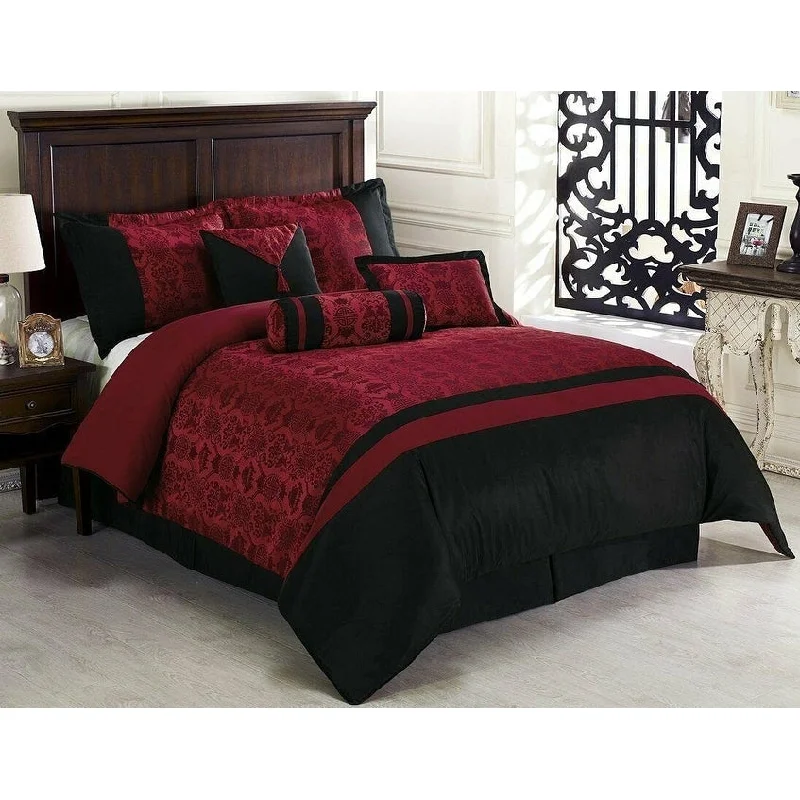 Down - filled comforters for supreme warmth and lightness7-Piece Comforter Set Black/Red (Queen)