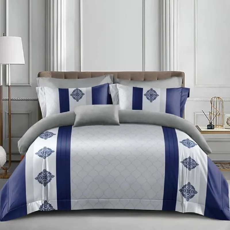 Bamboo - fiber - filled comforters with antibacterial and breathable qualitiesWellco Twin Comforter Set - 2 Pieces All Season Bed Set Soft Polyester Vintage Bedding Comforters- Navy&Silver