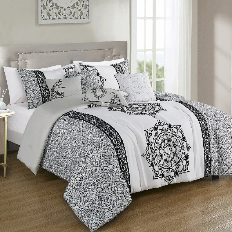 Microfiber - filled comforters that are lightweight and easy to care forHarini Luxury 7 Piece Comforter set