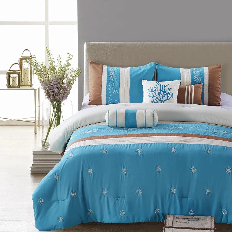 Silk - filled comforters for a luxurious and smooth touchSeaward Blue Embroidery 7-piece Comforter Set