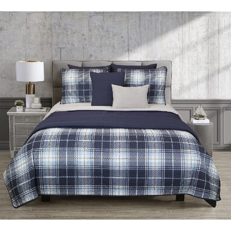 Goose down comforters known for their superior quality and insulationRiverbrook Home Blue Plaid 8 Piece 100 Percent Cotton Comforter & Coverlet Set