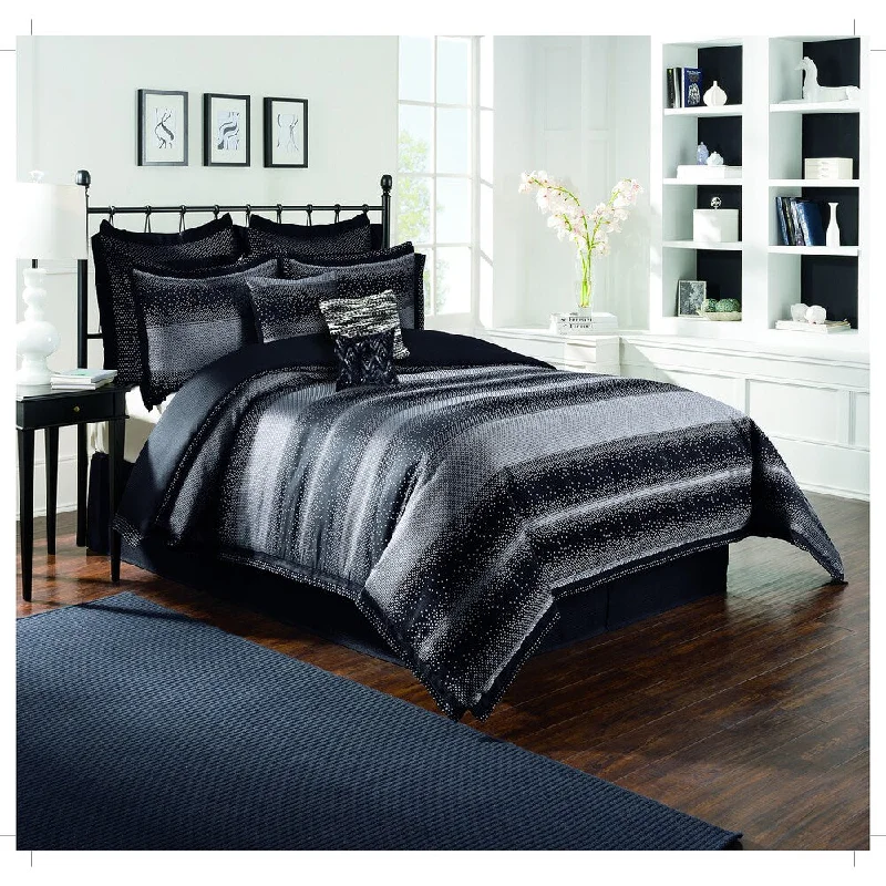 Goose down comforters known for their superior quality and insulationVue Signature Bonaire Black Jaquard 4-piece Comforter Set