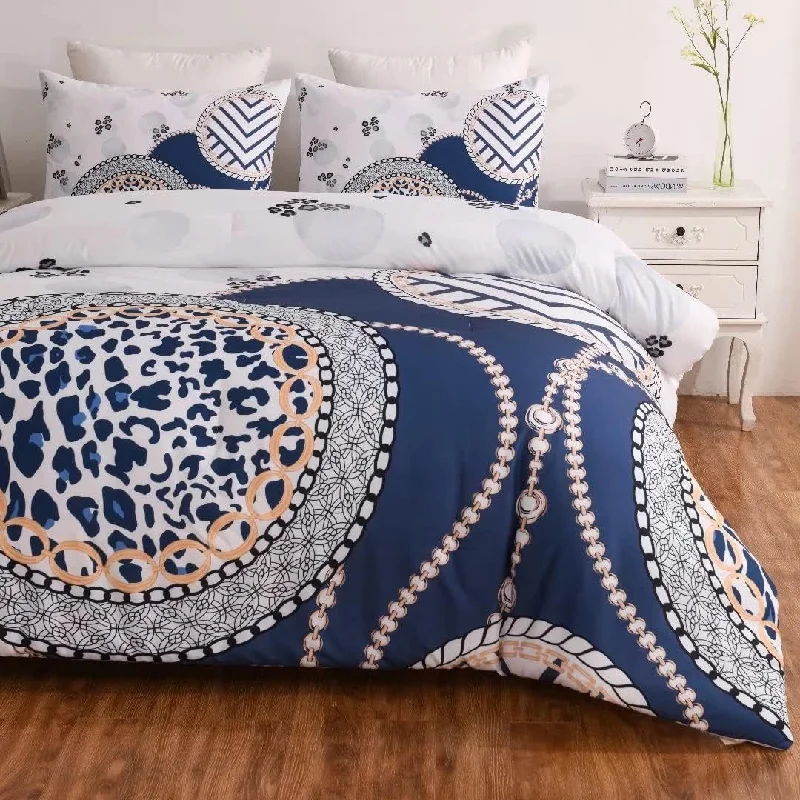 Wool - filled comforters with natural moisture - wicking and temperature - regulating featuresWellco Twin Comforter Set - 2 Pieces All Season Bed Set Soft Polyester Leopard Printing Bedding Comforters- Blue&Grey