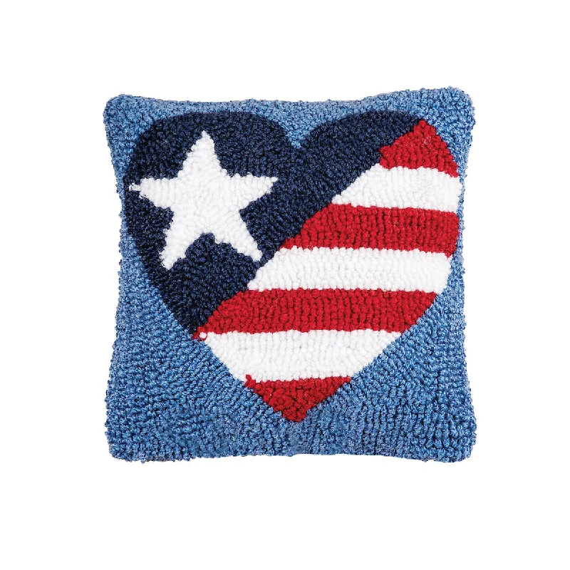 Square Pillows for Modern Home DecorPatriotic Heart Hooked Mini Pillow