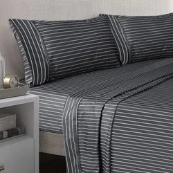 King - Size Sheet Sets with a Decorative Pillow SetMicro Flannel Charcoal Stripe Sheet Set