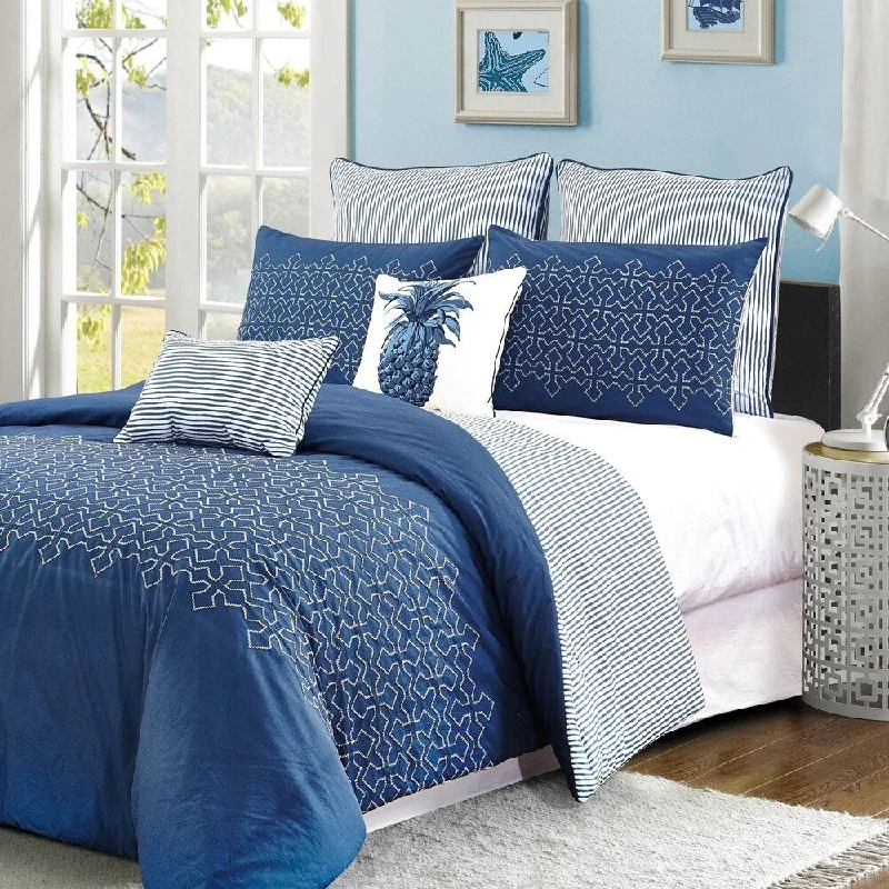 Wool - filled comforters with natural moisture - wicking and temperature - regulating featuresStyle quarters Meadow Lane 7pc 100% Cotton Blue and White Geometric Embroidered Comforter Set - Machine washable - King