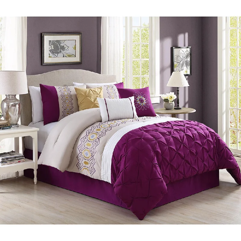 Bamboo - fiber - filled comforters with antibacterial and breathable qualitiesProspera Purple Embrodiery 7-piece Comforter Set