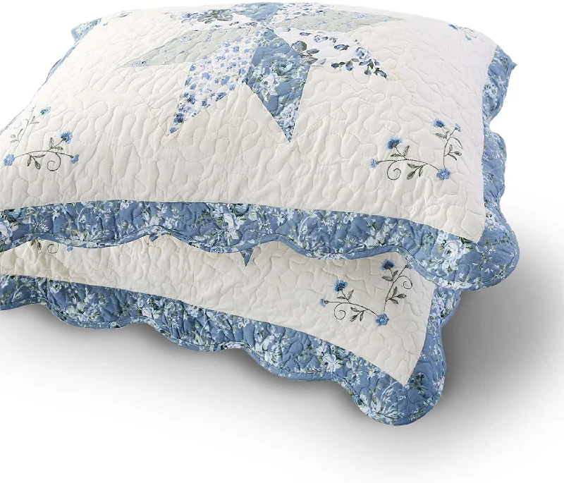 Lumbar Support Pillows for Car SeatsBlue Patchwork Embroidery Pillow Sham Set