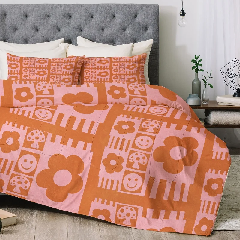 Full - size comforters suitable for full - sized beds in guest rooms or small bedroomsSewzinski Flowers and Smiles Pink Orange Made to Order Comforter Set