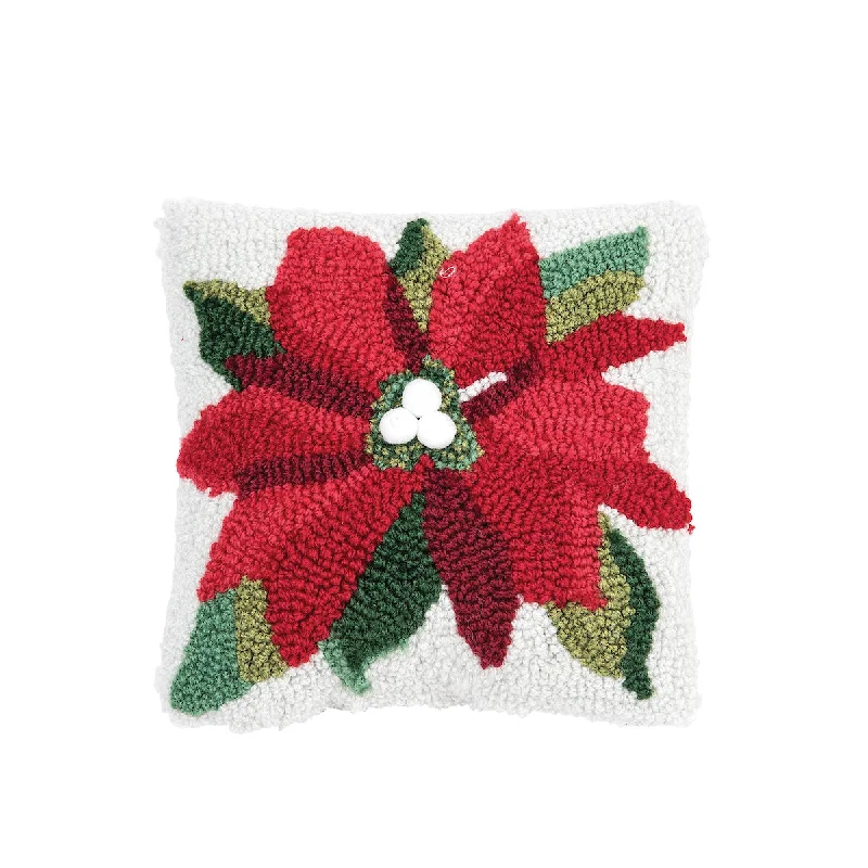 Soft and Fluffy Pillows for Bedroom ComfortPoinsettia Hooked Mini Pillow