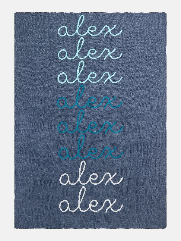 Recycled polyester blankets for an eco - conscious optionScript Ombre Name Custom Blanket - Denim/Light Blue