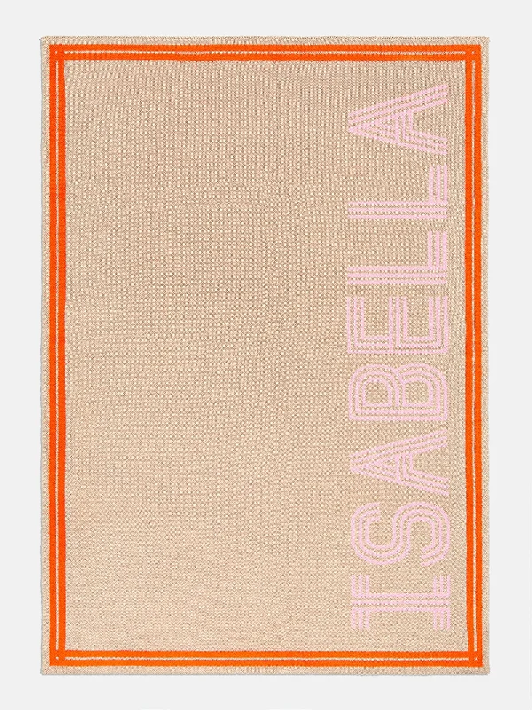 Microfiber blankets that are durable and easy to care forYour Name In Stripes Custom Blanket - Tan / Pink