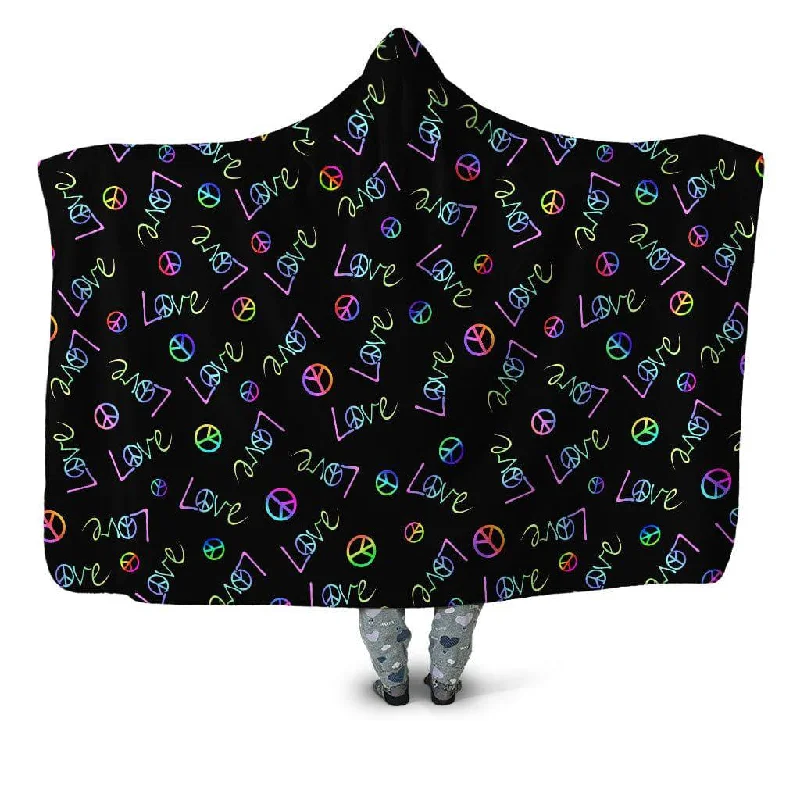 Microfiber blankets that are durable and easy to care forPeace and Love Hooded Blanket