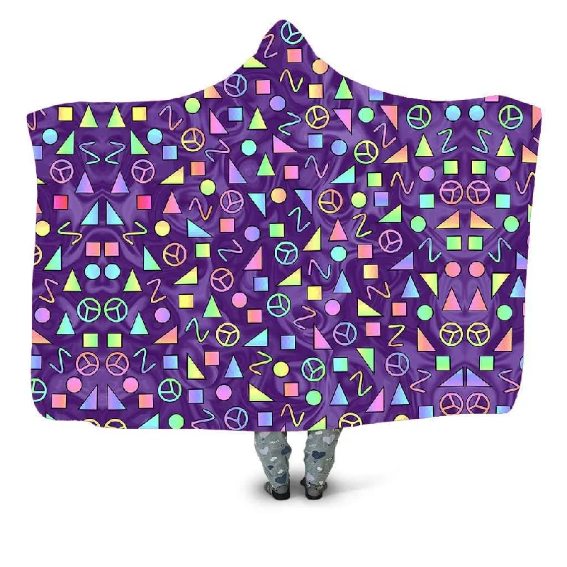 Synthetic fiber blend blankets for a budget - friendly choiceRetro Shapes Peace Symbols Purple Hooded Blanket