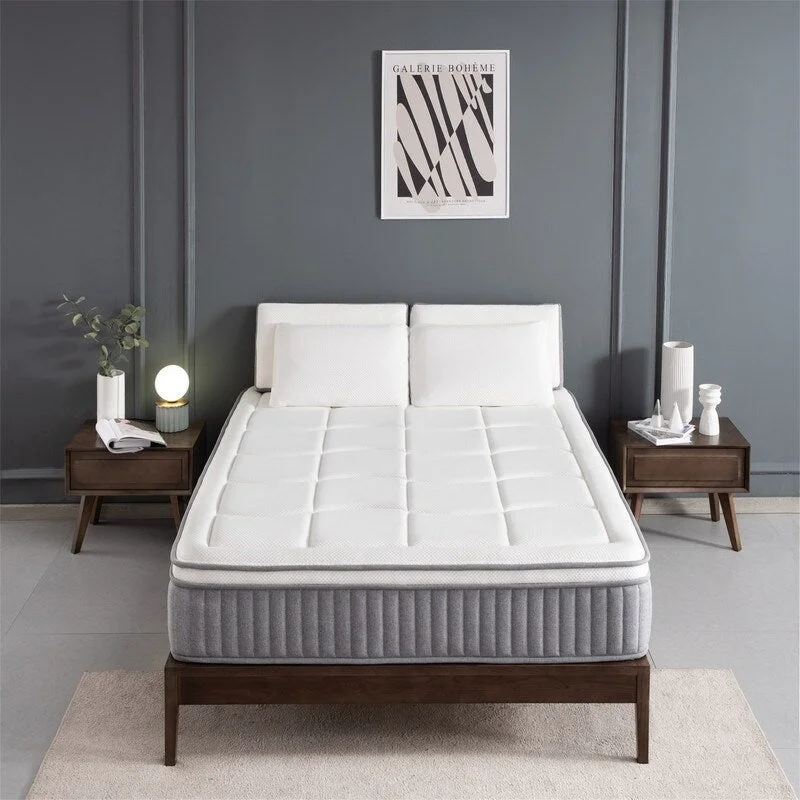 Innerspring mattresses with coil counts for support12 Inch Euro Top Hybrid Mattress, Gel Memory Foam with Pocket Spring Mattress in a Box for Cool Sleep and Balance Support