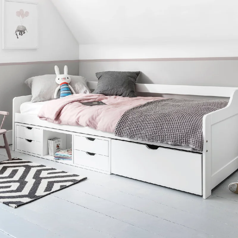 Hybrid mattresses combining foam and innerspring technologyEva Day Bed with Pull out Drawers and Shelves in Classic White