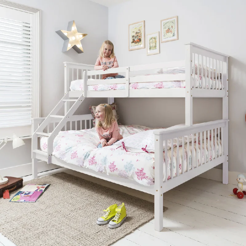 Natural latex and organic cotton blend mattressesHanna Triple Bunk Bed with Single and Double Bed in Classic White